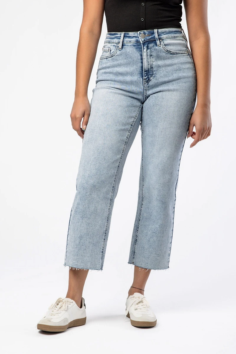 Tattoo Acid Wash High-Rise Cropped Straight Leg Jean