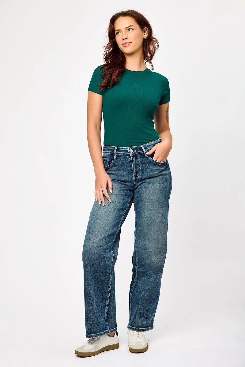 Tattoo Dark Wash Mid-Rise Wide Leg Jean