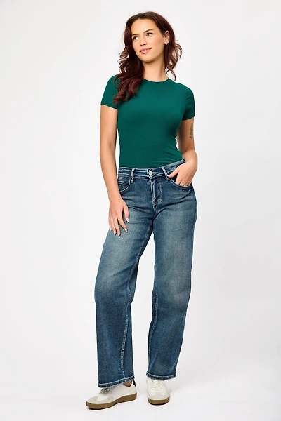 Tattoo Dark Wash Mid-Rise Wide Leg Jean