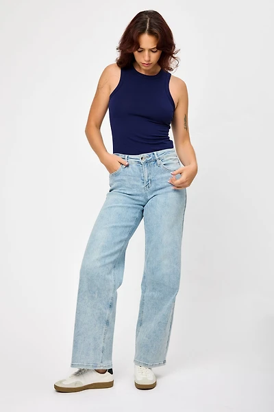 Tattoo Light Wash Mid-Rise Wide Leg Jean
