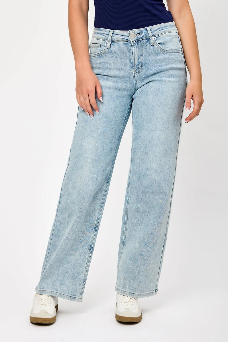 Tattoo Light Wash Mid-Rise Wide Leg Jean