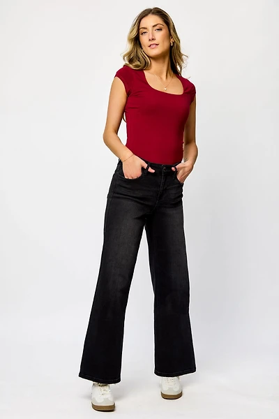 Tattoo Black Mid-Rise Wide Leg Jean