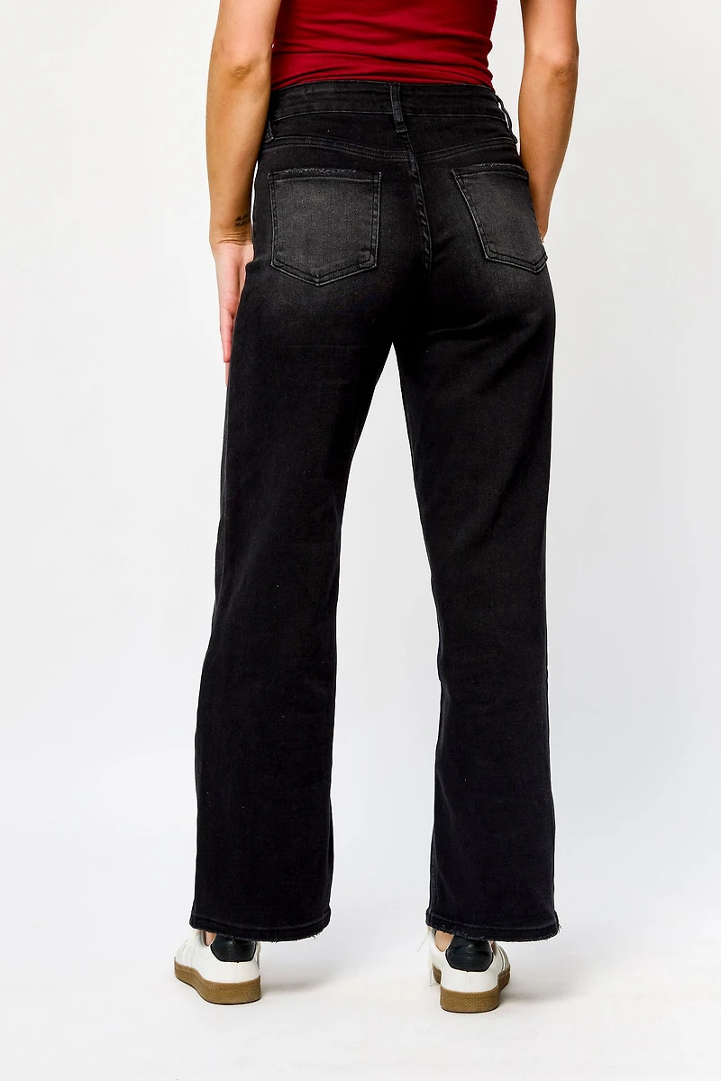 Tattoo Black Mid-Rise Wide Leg Jean