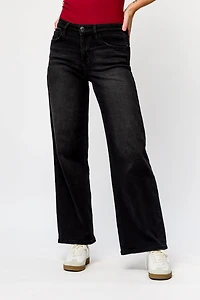 Tattoo Black Mid-Rise Wide Leg Jean