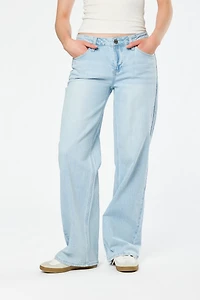 Tattoo “Riley” Bleach Wash Low-Rise Wide-Leg Jean