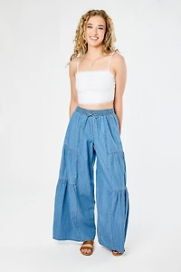 Almost Famous Chambray Tiered Palazzo Pants