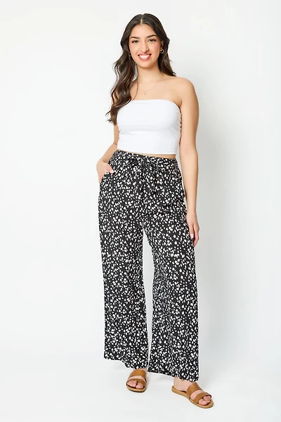 Tie-Belt Polka Dot Palazzo Pant