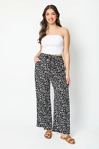 Tie-Belt Polka Dot Palazzo Pant