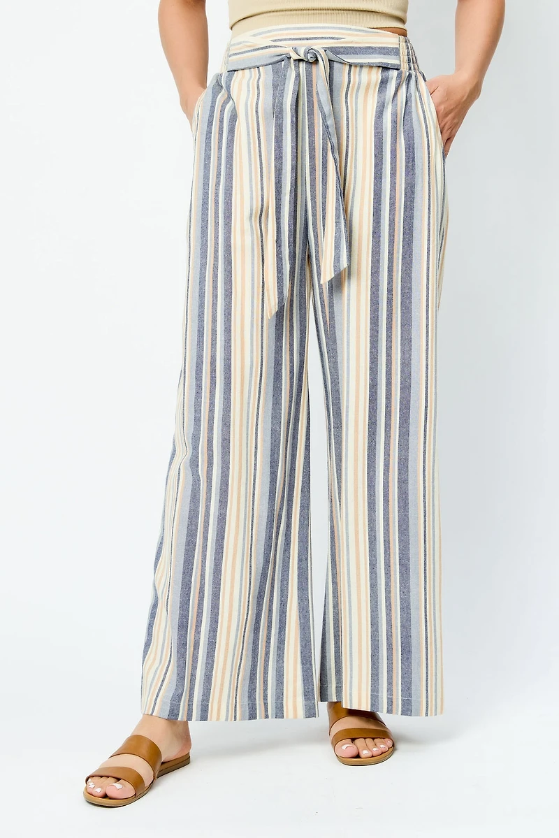 Tie-Belt Striped Palazzo Pant