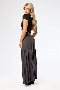 Acid Wash Denim Tiered Wideleg Pant