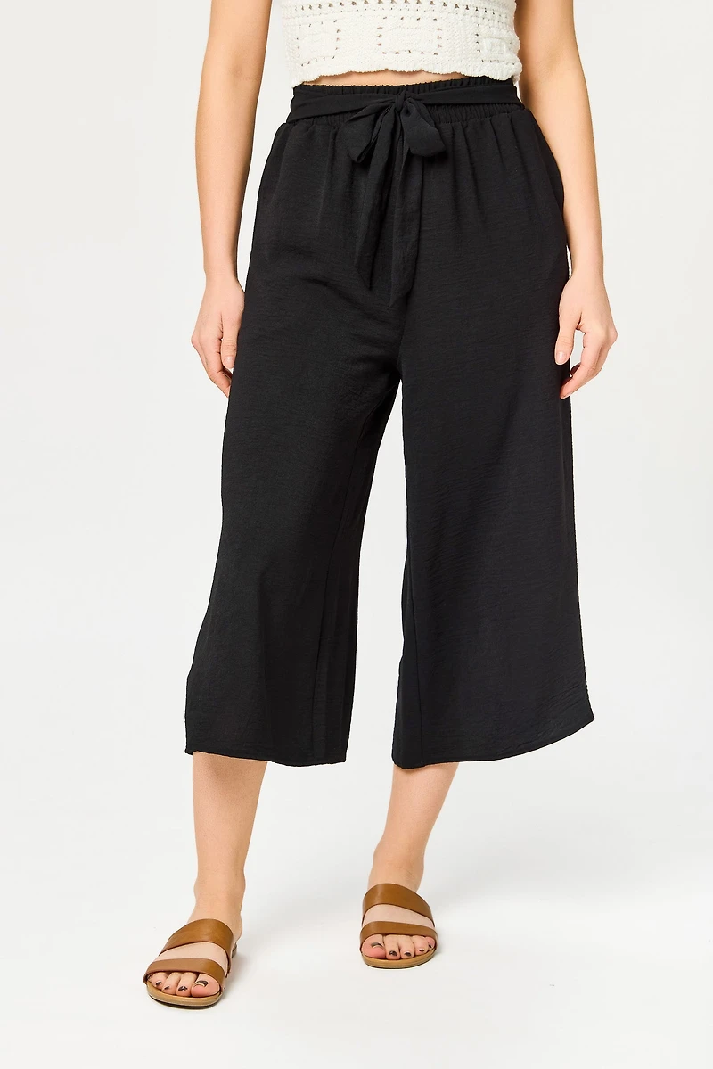 Paperbag Wide-Leg Cropped Pant with Tie-Belt