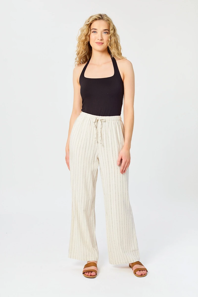 Striped Viscose Linen Drawstring Pant