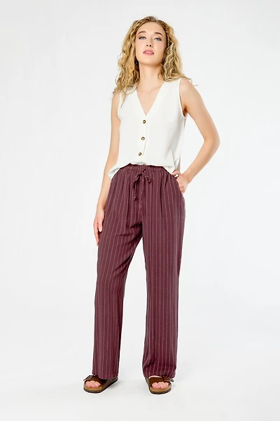 Striped Viscose Linen Drawstring Pant