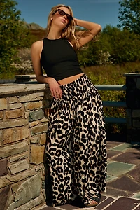 Animal Print Smocked Waist Palazzo Pants