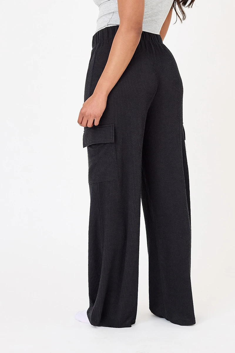 Cozy Rib Wide-Leg Cargo Pant