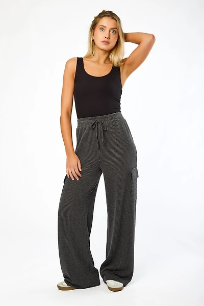 Cozy Rib Wide-Leg Cargo Pant