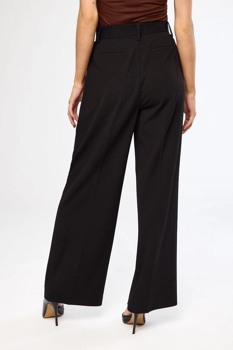 Knit Crepe Wide-Leg Pant with D-Ring Belt