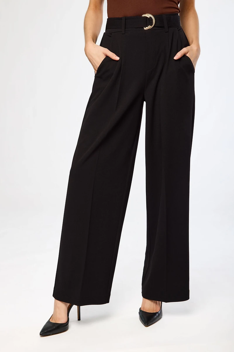 Knit Crepe Wide-Leg Pant with D-Ring Belt