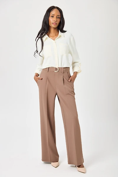 Knit Crepe Wide-Leg Pant with D-Ring Belt