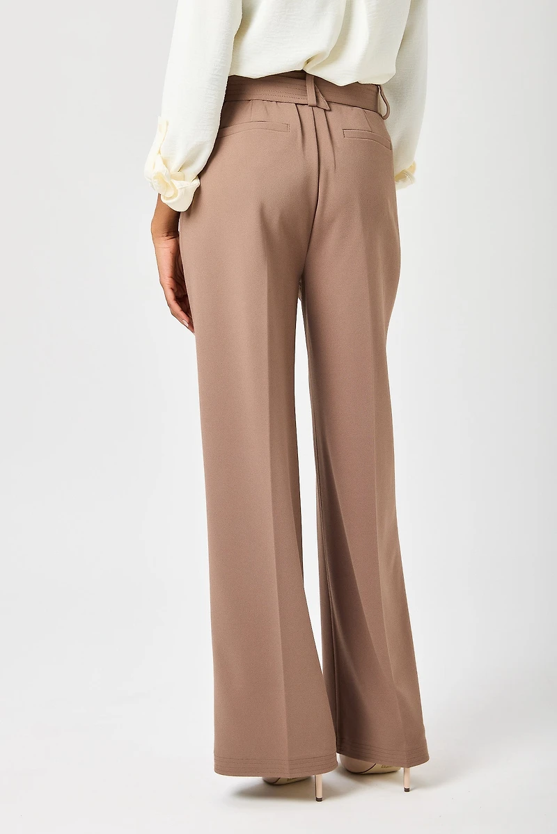 Knit Crepe Wide-Leg Pant with D-Ring Belt