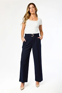 Knit Crepe Wide-Leg Pant with D-Ring Belt