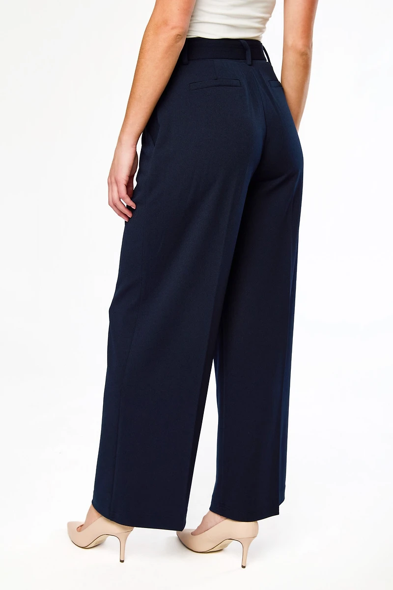 Knit Crepe Wide-Leg Pant with D-Ring Belt