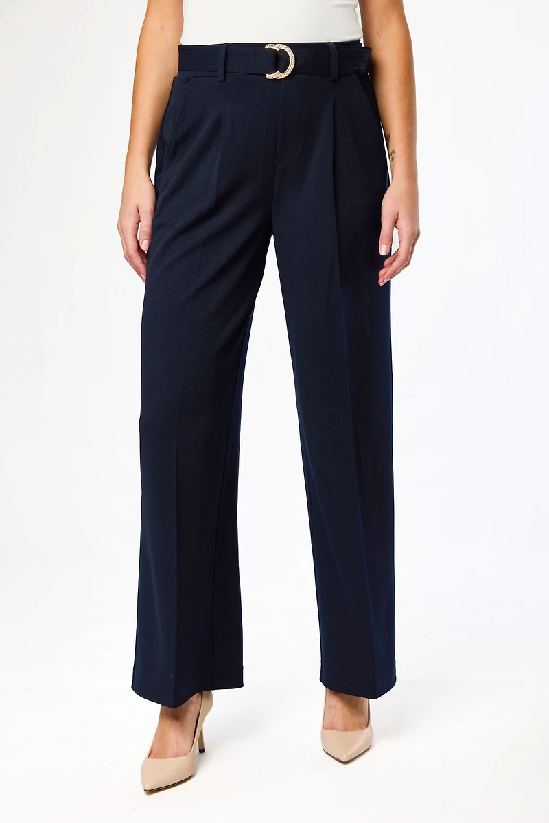 Knit Crepe Wide-Leg Pant with D-Ring Belt