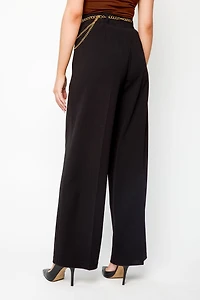 Knit Crepe High-Rise Pant with Chain-Belt