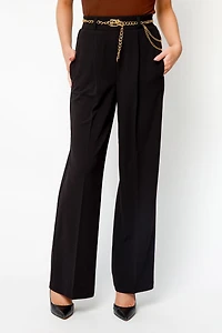 Knit Crepe High-Rise Pant with Chain-Belt