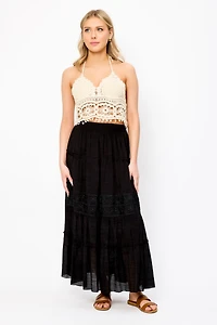 Tiered Maxi Skirt with Floral Eyelet Trim
