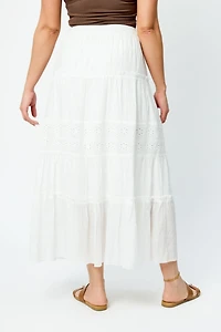 Tiered Maxi Skirt with Floral Eyelet Trim