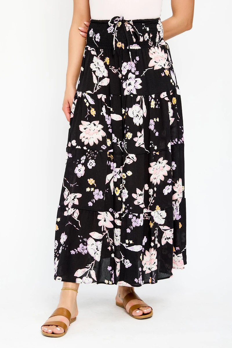 Smocked Waist Maxi Tiered Skirt