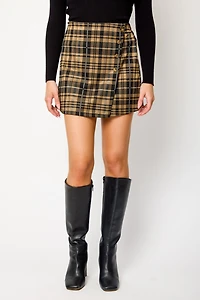 Penny Plaid Wrap Mini Skirt