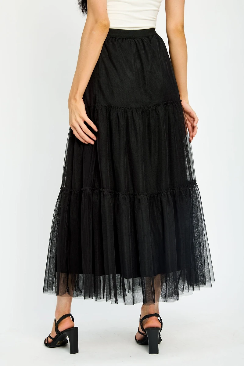 Tiered Mesh Maxi Skirt
