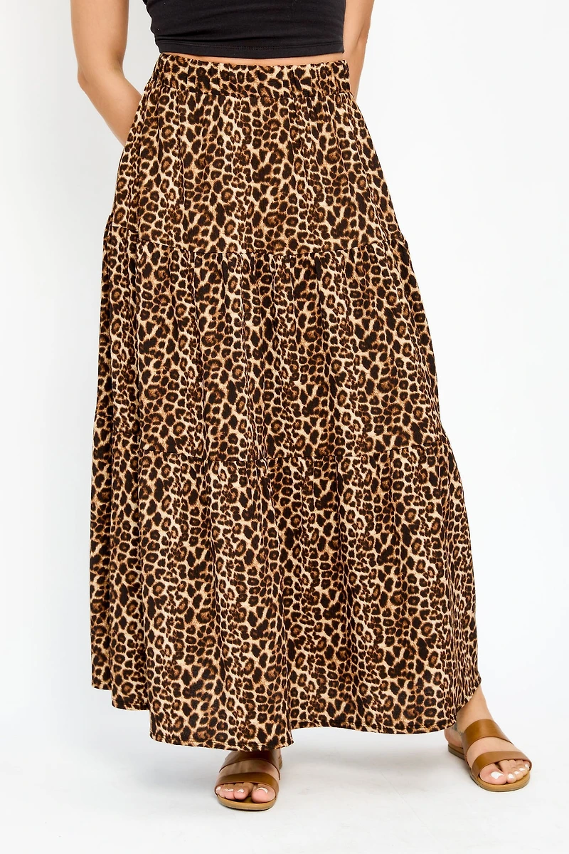 Animal Print Tiered Maxi Skirt