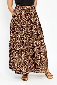 Animal Print Tiered Maxi Skirt