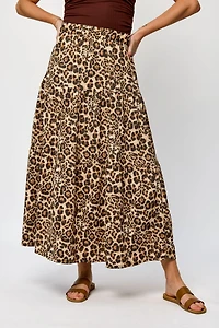 Animal Print Ripple Jersey Tiered Maxi Skirt