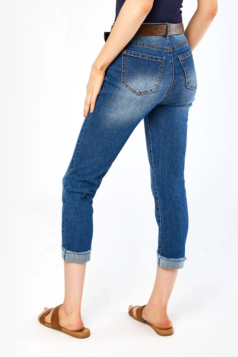 WallFlower InstaVintage Isadora Wash Fearless Curvy Hi-Rise Belted Cropped Jean