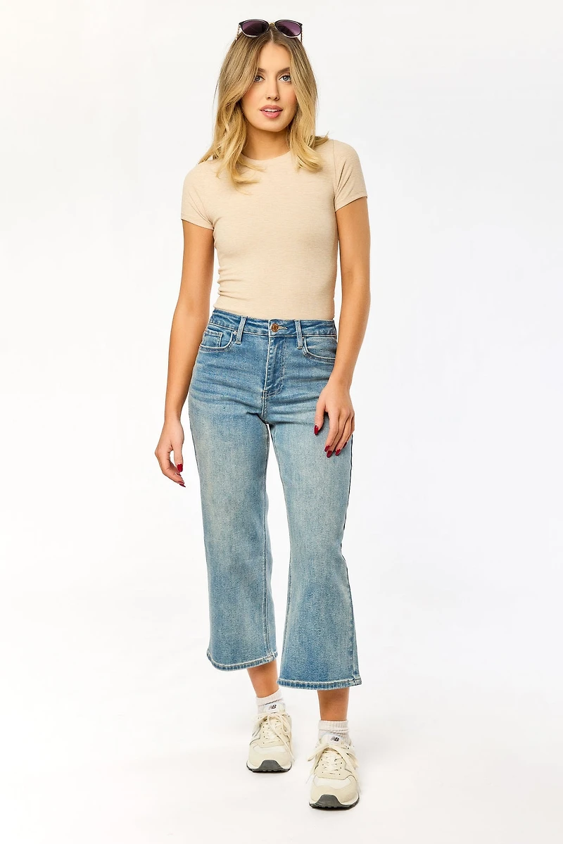 Tattoo Mid-Wash High-Rise Wide-Leg Cropped Jean