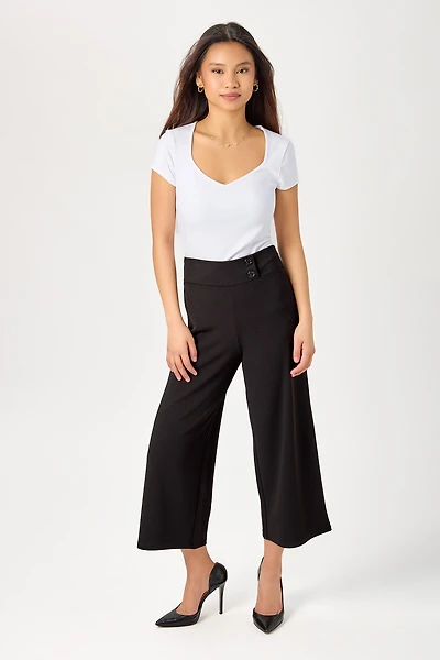 Stretch Crepe Cropped Pant with Double-Button Detail (23" Inseam)