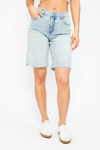 Celebrity Pink Light Wash High-Rise Short with Raw Hem