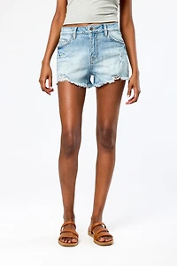 Tattoo Distressed Mid-Wash High-Rise Short