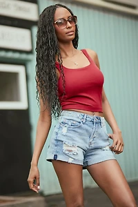 Almost Famous Light Wash Distressed Boho Shorts