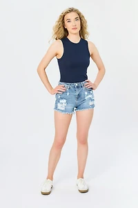 Almost Famous Distressed Medium Wash Super High-Rise Short