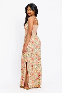 Floral Spaghetti Strap V-Neck Maxi Dress with Cut-Out
