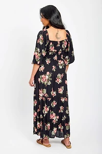 Floral Smocked Balloon-Sleeve Maxi Dress