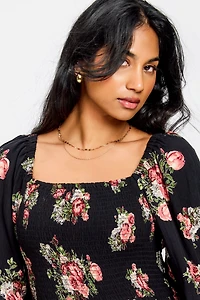 Floral Smocked Balloon-Sleeve Maxi Dress