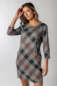 3/4 Sleeve Plaid Dress with Pockets