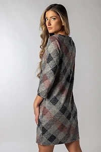 3/4 Sleeve Plaid Dress with Pockets
