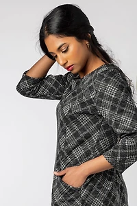 Plaid Knit Dress with 3/4 Sleeves
